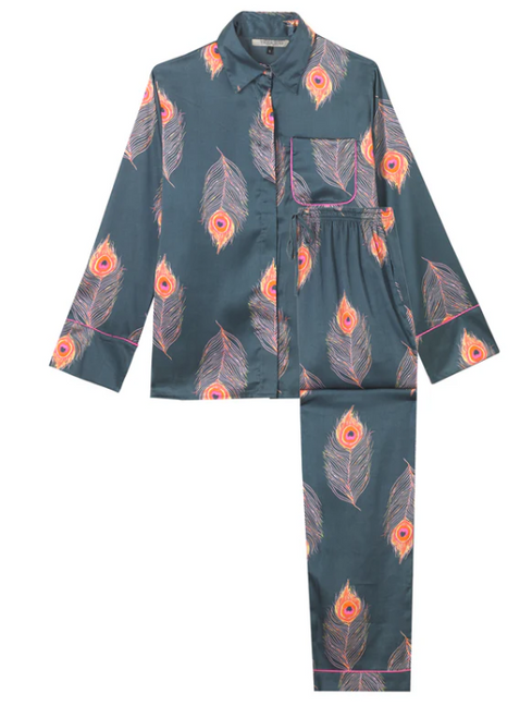 Their Nibs - Womens Satin Oversize Concealed Buttons Pyjama Red Navy Peacock