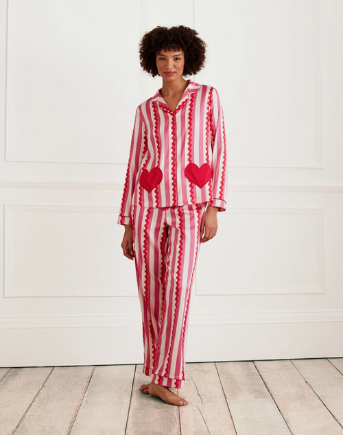 Satin Heart Pocket Striped Long Pyjama Set - Chelsea Peers