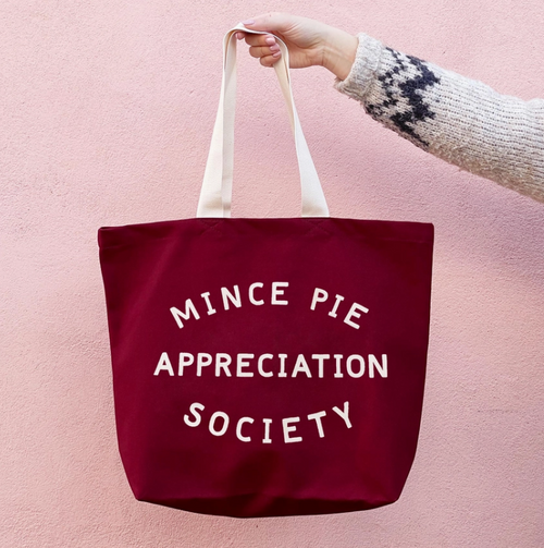 Mince Pie Appreciation Society - Burgundy Canvas Tote Bag - Alphabet Bags Mince Pie Appreciation Society - Burgundy Canvas Tote Bag - Alphabet Bags