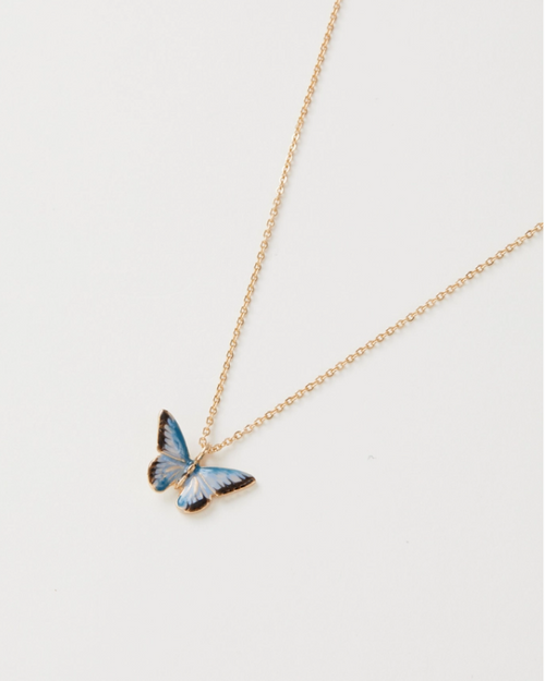 Enamel Blue Butterfly Short Necklace - Fable England