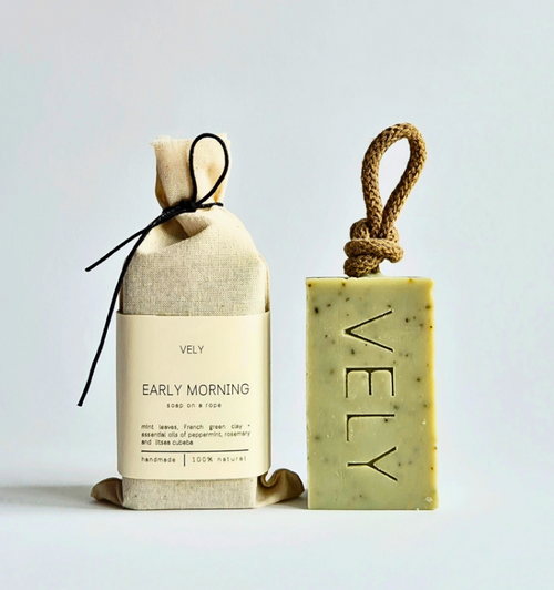 Natural Handmade Soap On A Rope "Early Morning" - The Vely Soapery