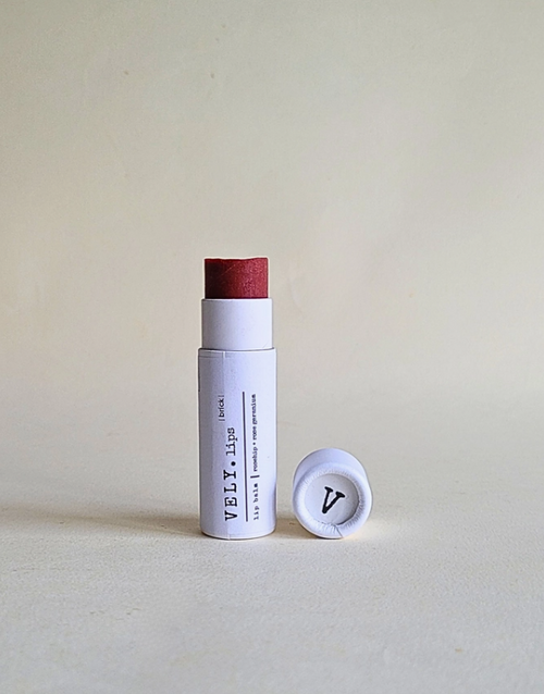 Natural Tinted Lip Balm "Brick" with Rosehip and Geranium -  The Vely Soapery