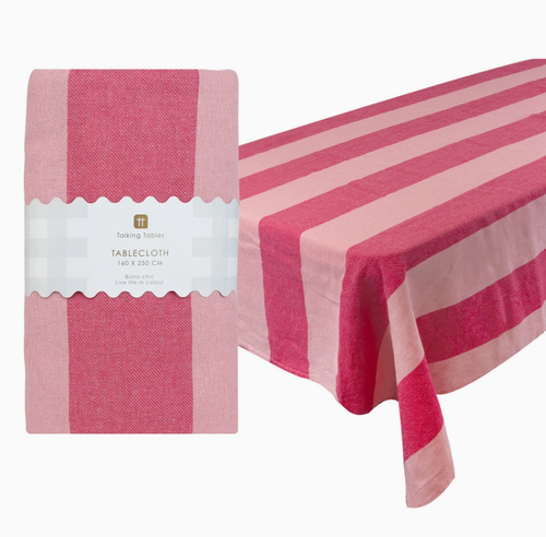 Pink Stripe Cotton Xl Tablecloth - 160cm X 250cm - Talking Tables