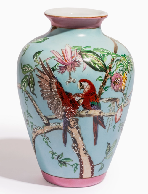 Colourful Parrot & Floral Ceramic Vase