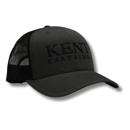 Kent Cartridge 112 Gray Trucker Hat with embroidered logo, structured front panel, and breathable mesh back â€“ adjustable snapback for hunters and outdoor use.