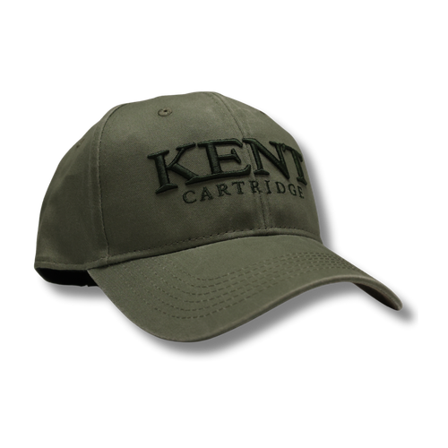 Kent Cartridge olive ball cap with embroidered logo, adjustable back strap, and classic curved brim â€“ durable and stylish for hunting or everyday wear.