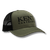 Kent Cartridge 112 Green Trucker Hat with embroidered logo, structured front panel, and breathable mesh back â€“ adjustable snapback for hunters and outdoor use.