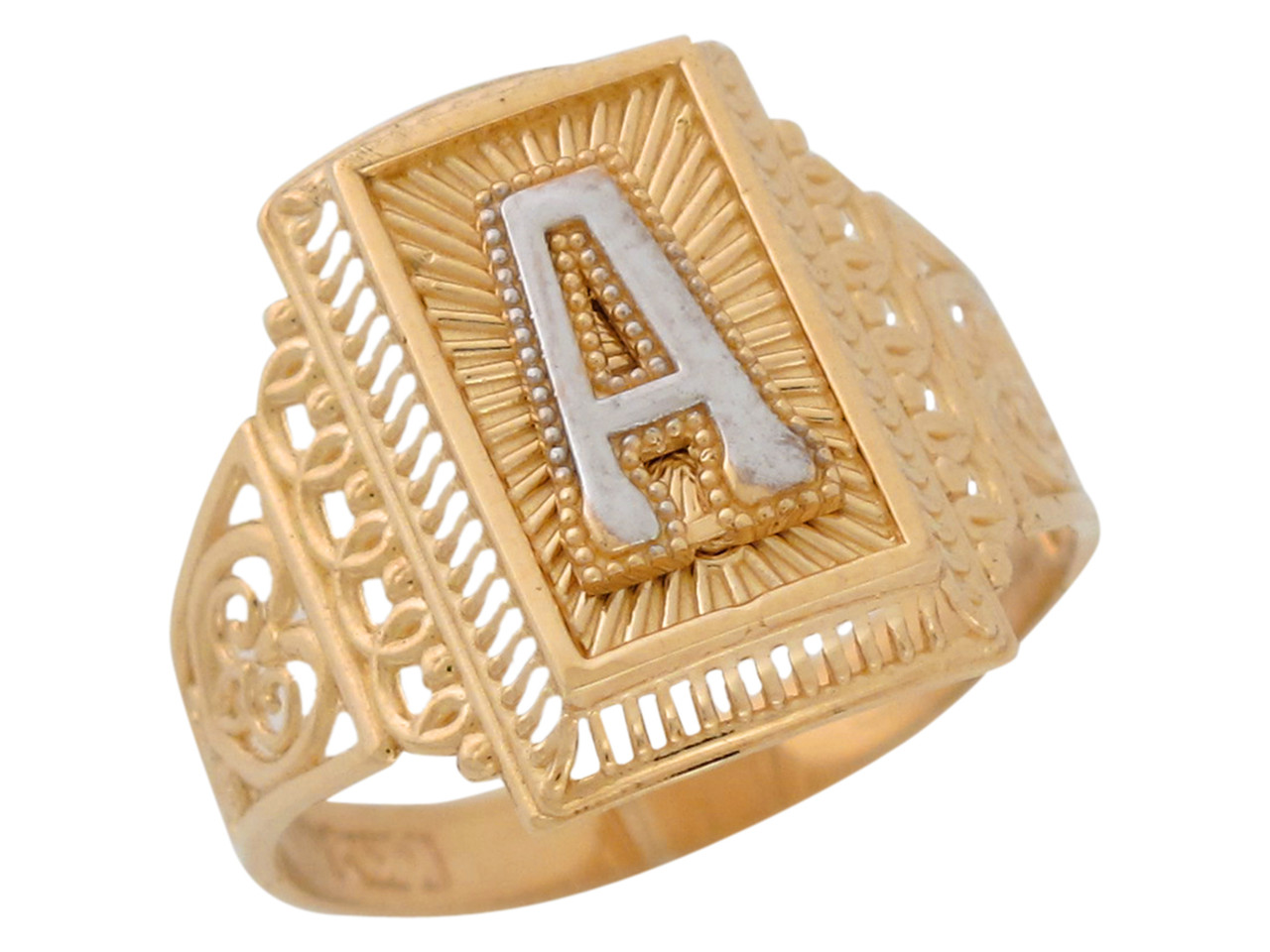Two Tone Gold Letter Z Filigree Band Radiant Ladies Rectangular