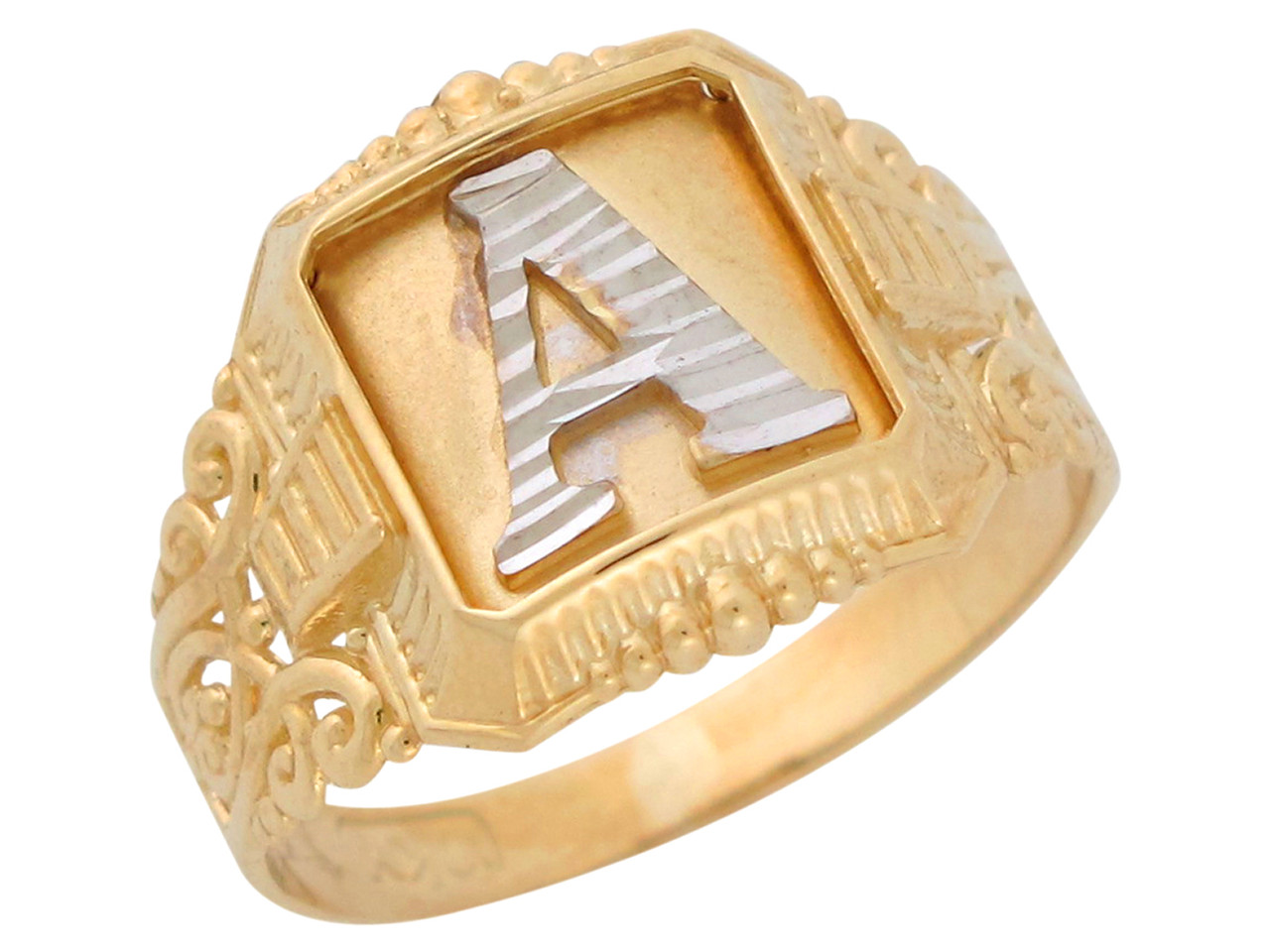 Two-Tone Gold Antique and Filigree Design Mens Fancy Initial Letter Z Ring  (JL# R9724) - Jewelry Liquidation