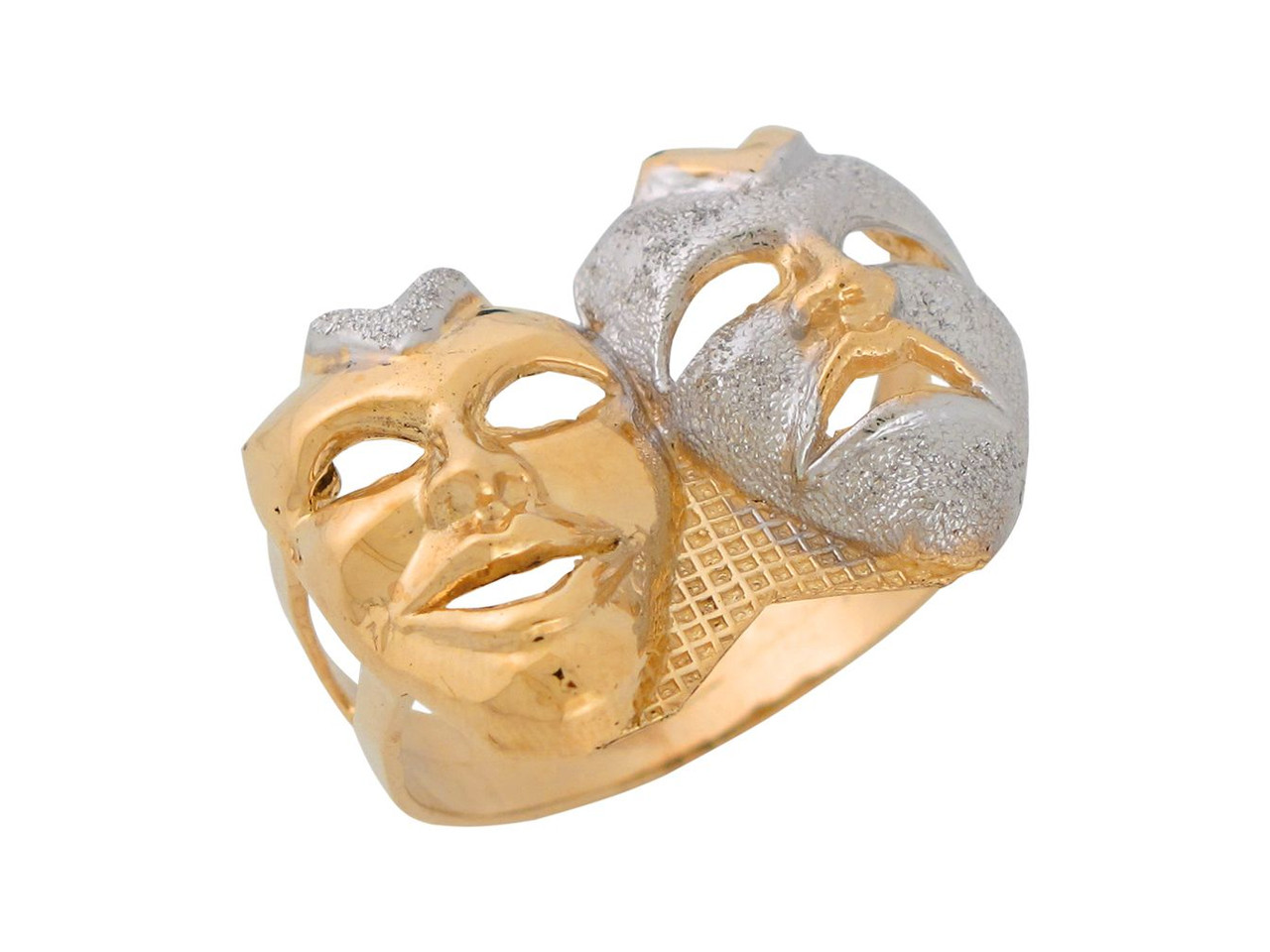 Two-Tone Stunning Comedy Tragedy Theater Masks Split Shank Men's Ring (JL#  R9493) - Jewelry Liquidation