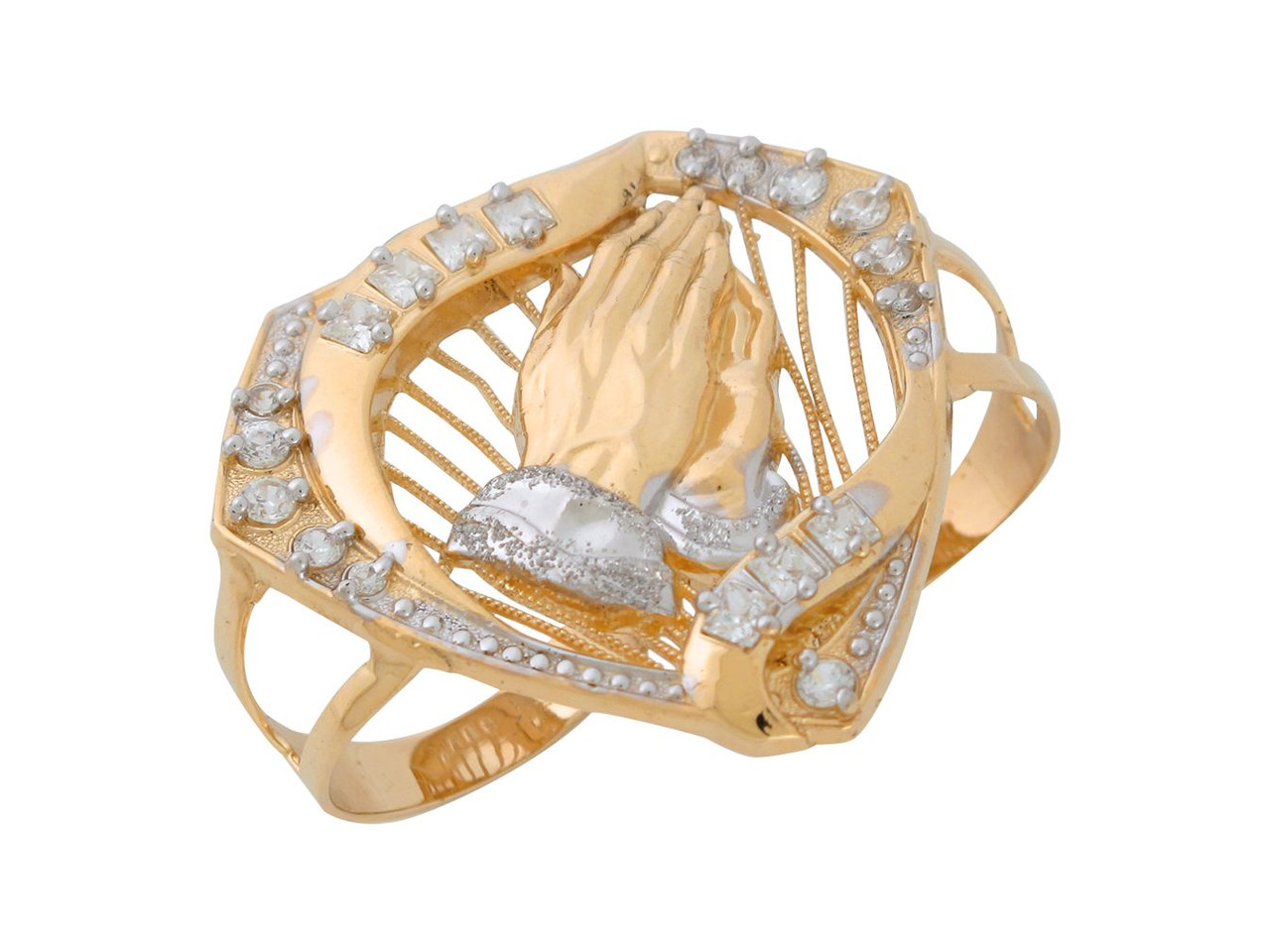 Two-Tone Brilliant White CZ Studded Praying Hands Men's Split