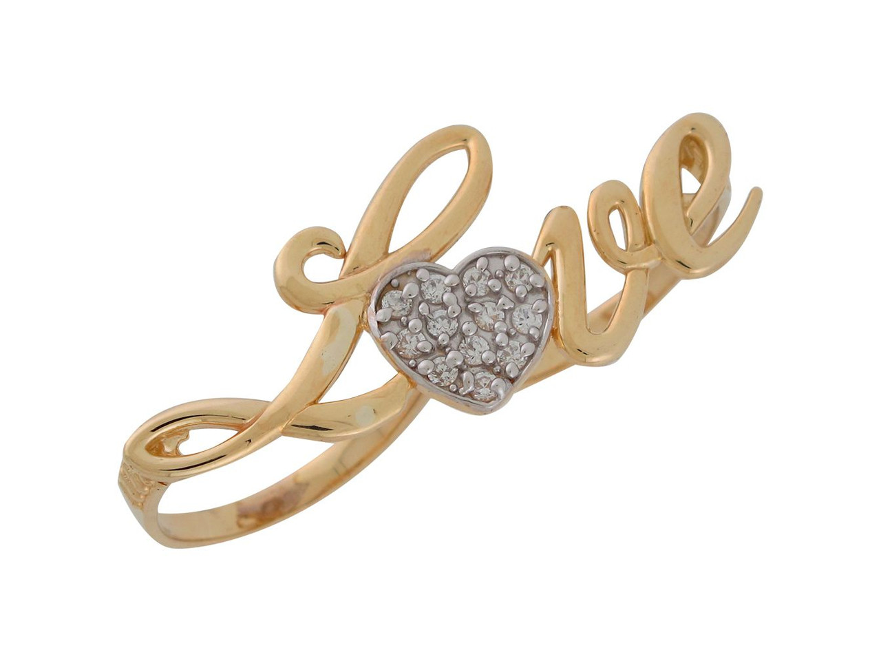 Polish Studded Two Finger Jewelry Ladies Love - Gold (JL# R9325) Ring Liquidation Two-Tone High