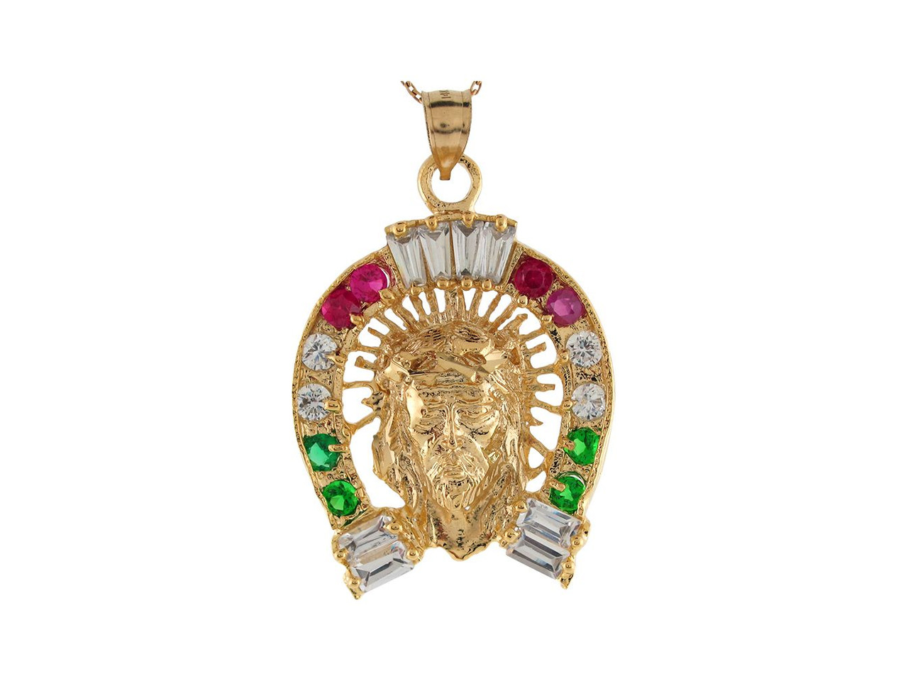 Multiple Color CZ Jesus Crown of Thorns Horseshoe Pendant (JL