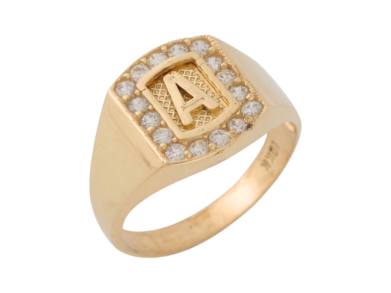 Block Monogram Signet Ring with initials for Men Gold Real Gold - Yellow 10K