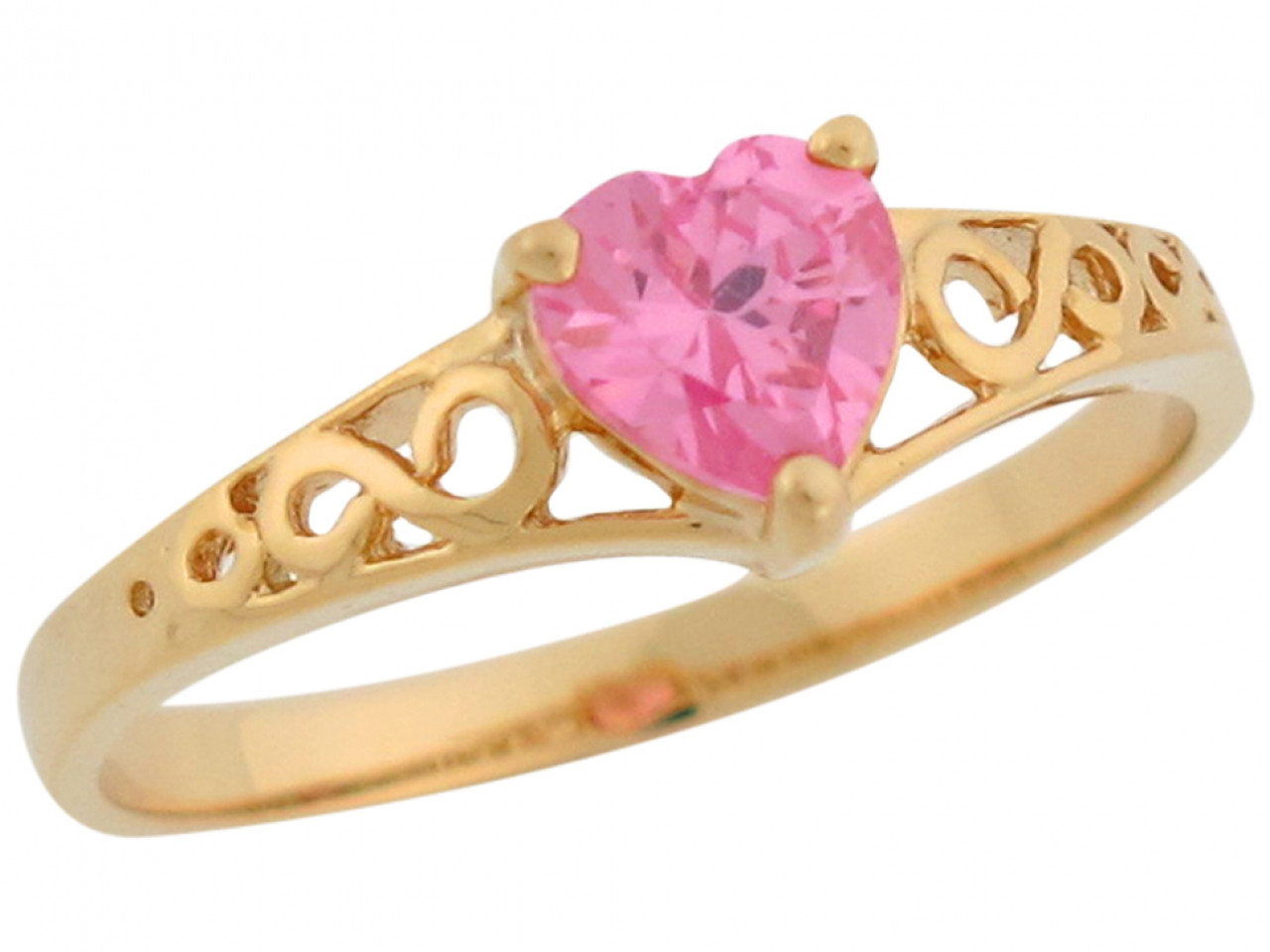 Heart Shape Pink CZ Simulated Birthstone Filigree Ring (JL# R7072