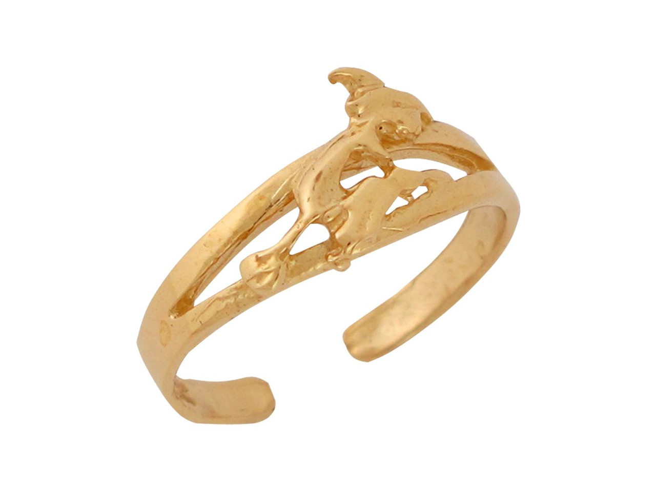 Ladies Split Top Flying Witch on Broom High Polish Toe Ring (JL