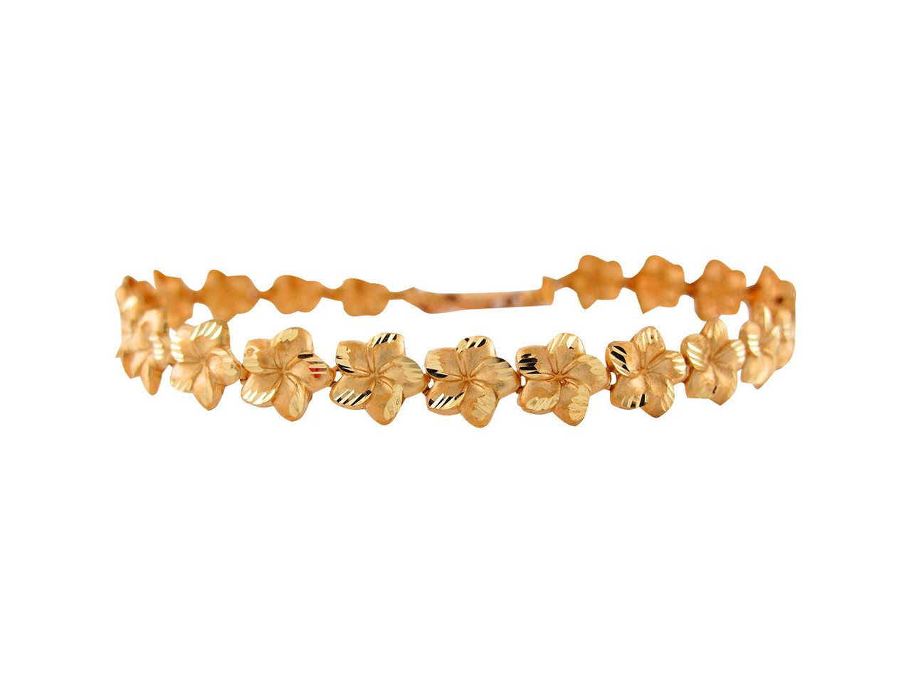 14K Yellow Gold] Hawaiian Plumeria Flower Bracelet with Diamond