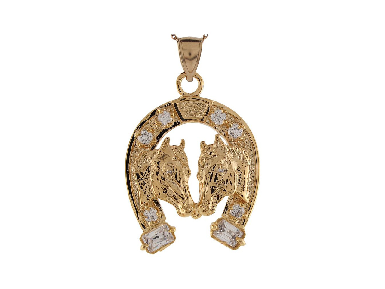 Double Horse Heads Lucky Horseshoe Charm Pendant (JL# P8739)