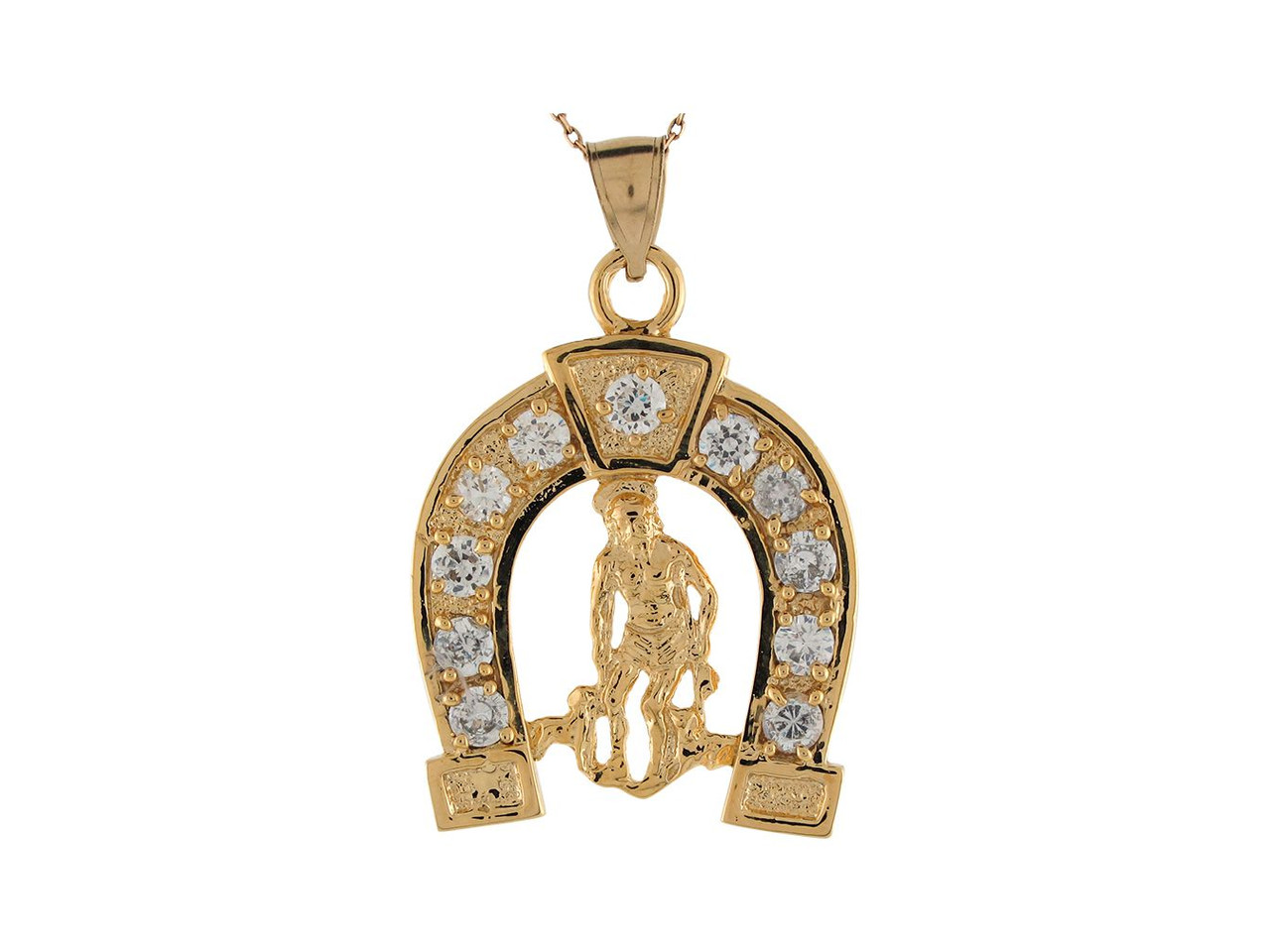 St. Lazarus Lucky Horseshoe Religious Charm Pendant (JL# P8735