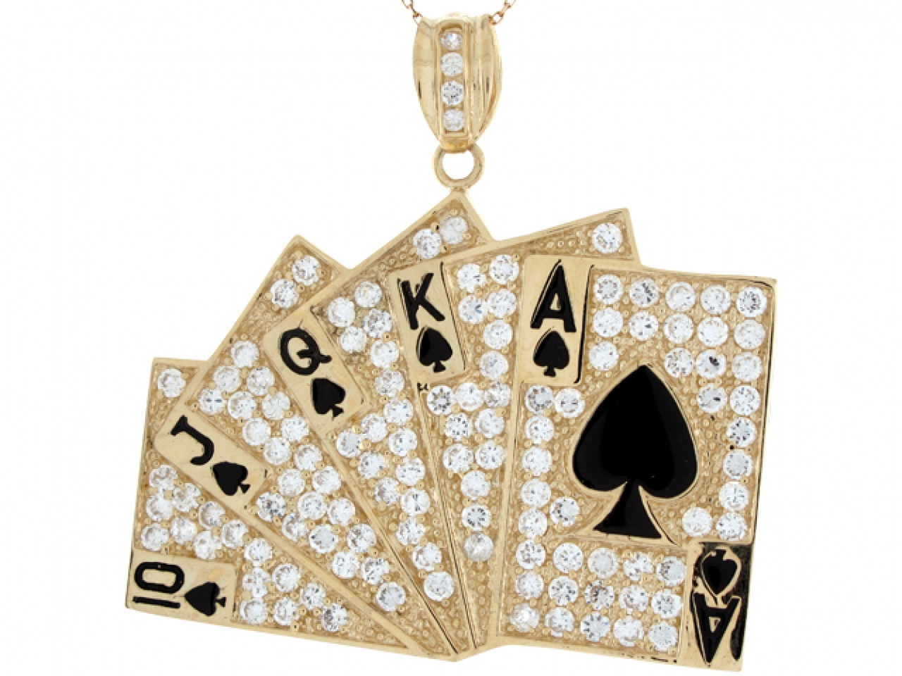 Moissanite Cards Poker Deck Royal Flush Ace Pendant Necklace Pass