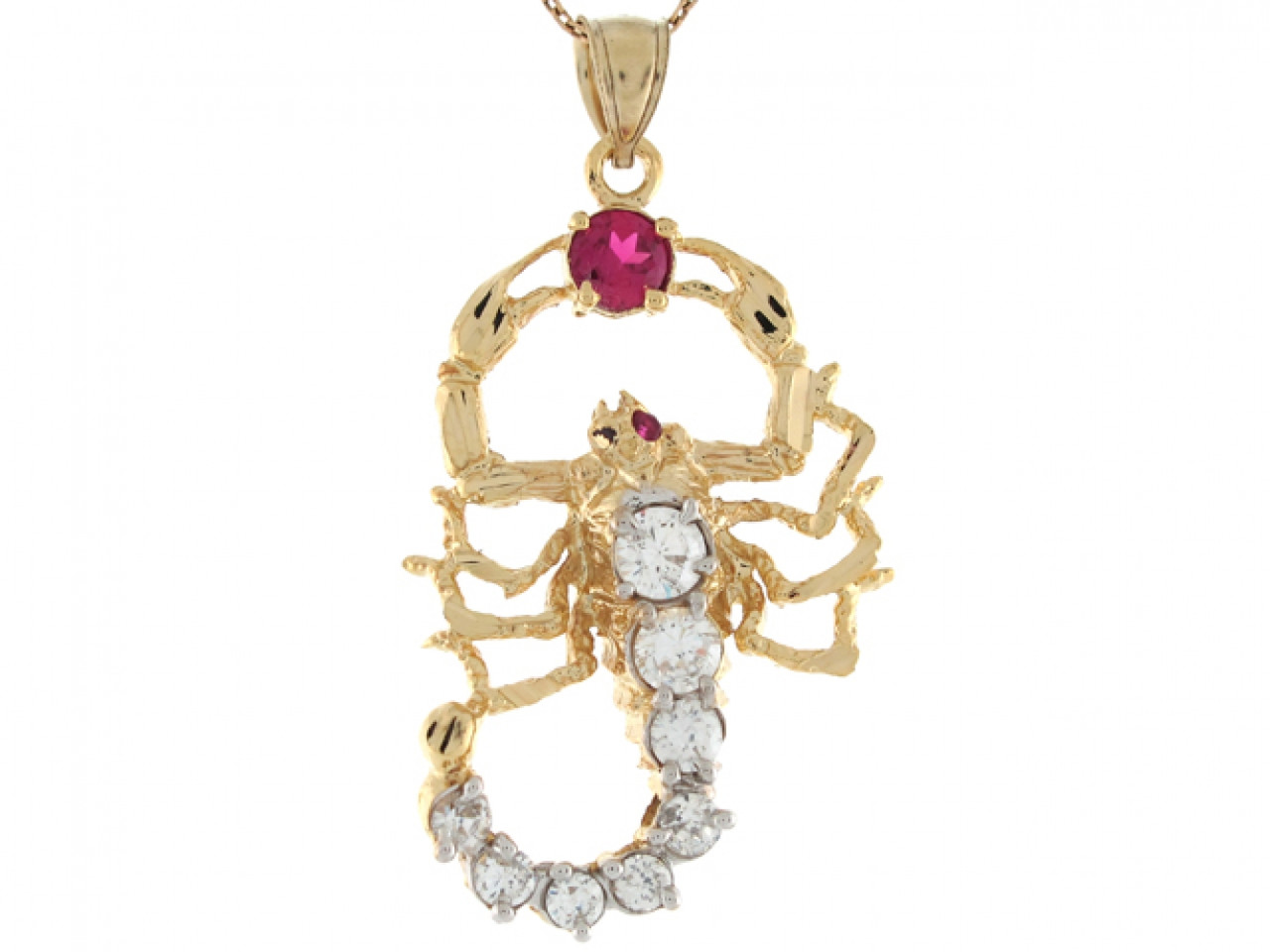 Two Tone Real Gold Red & 4.8cm Diamond Cut Scorpion Pendant (JL