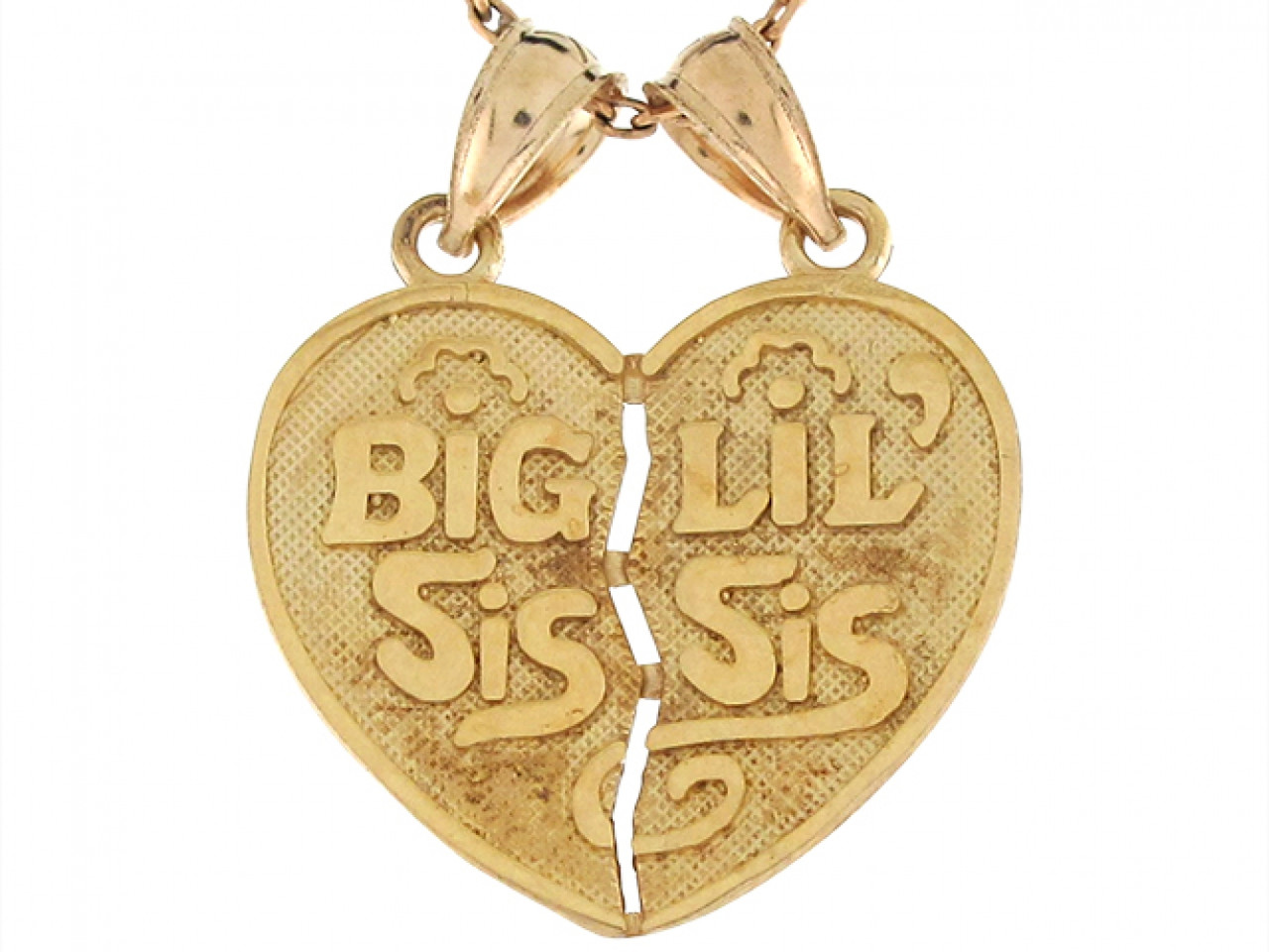 Big Sis & Lil Sis Heart Charms 10K Yellow Gold