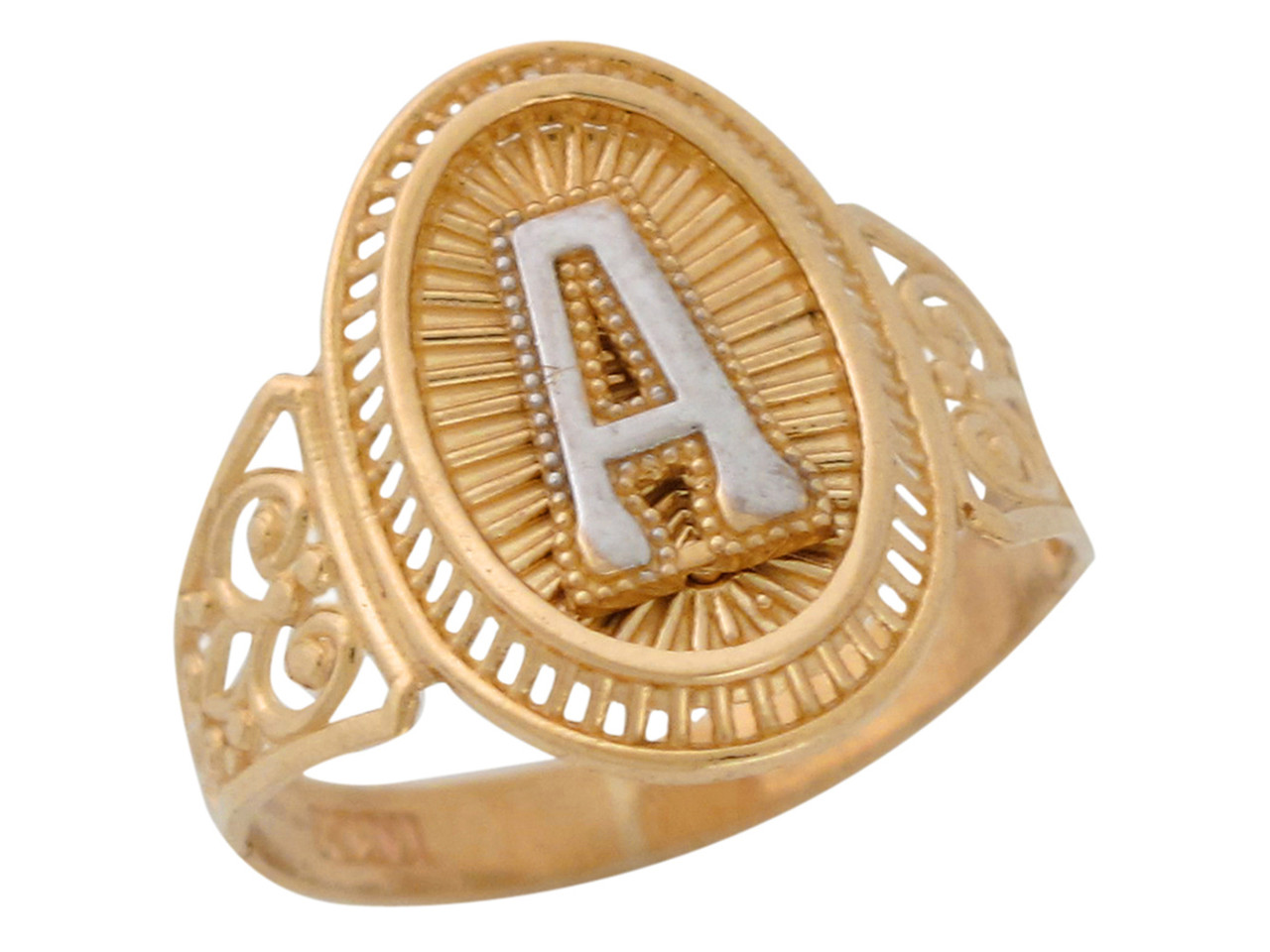 Two Tone Gold Letter Z Filigree Band Radiant Ladies Oval Initial