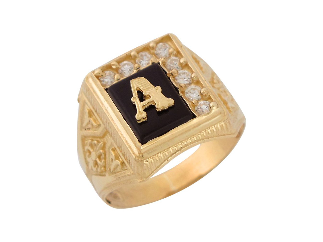 Black White CZ Accented Mens Classic Letter Y Initial Ring (JL