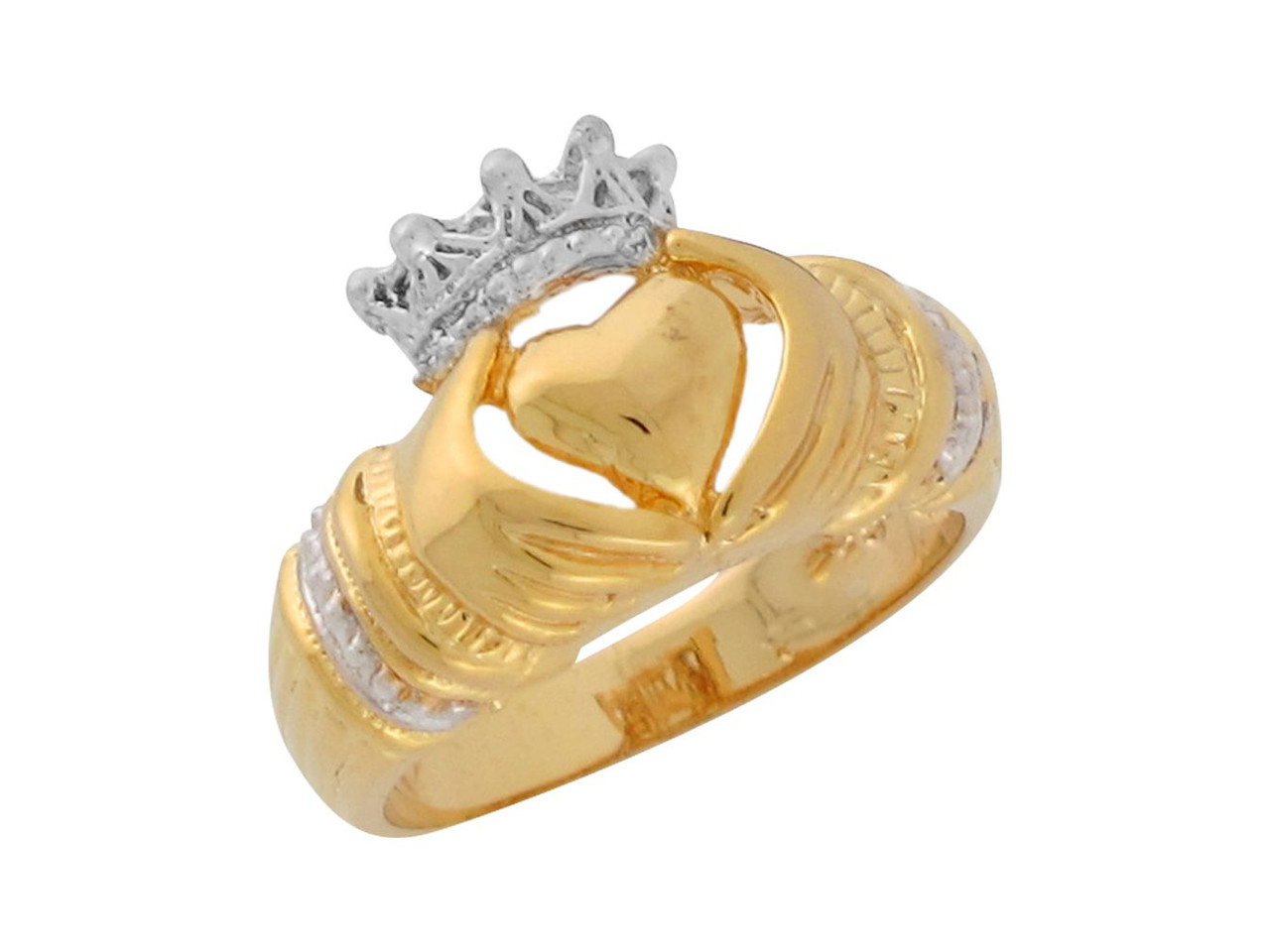 0.05 CT. T.W. Diamond Two Hands Holding Heart Claddagh Ring In 14K Gold