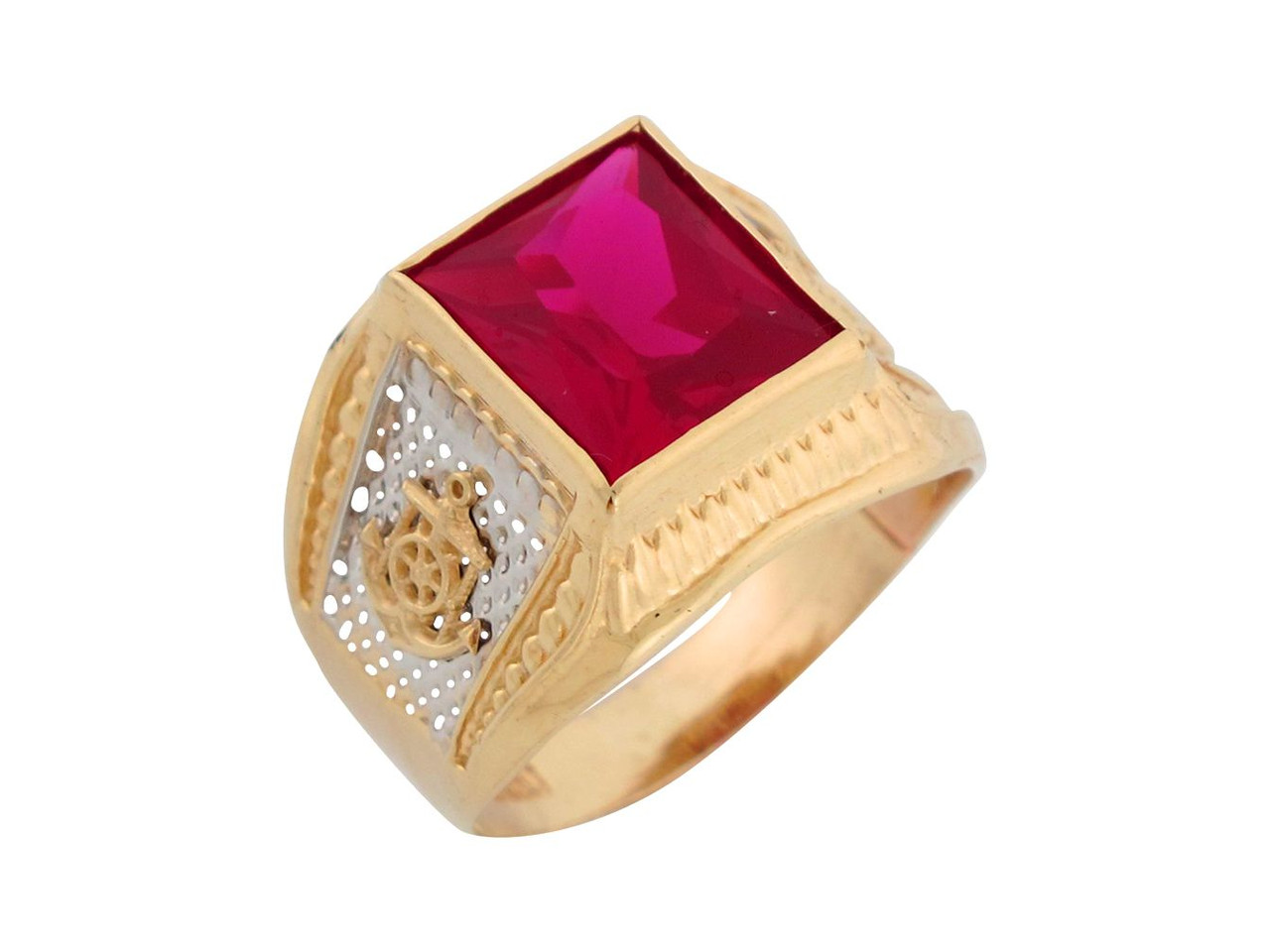 Two Tone Gold Nautical Anchor Mens Ring (JL# R8313) - Jewelry