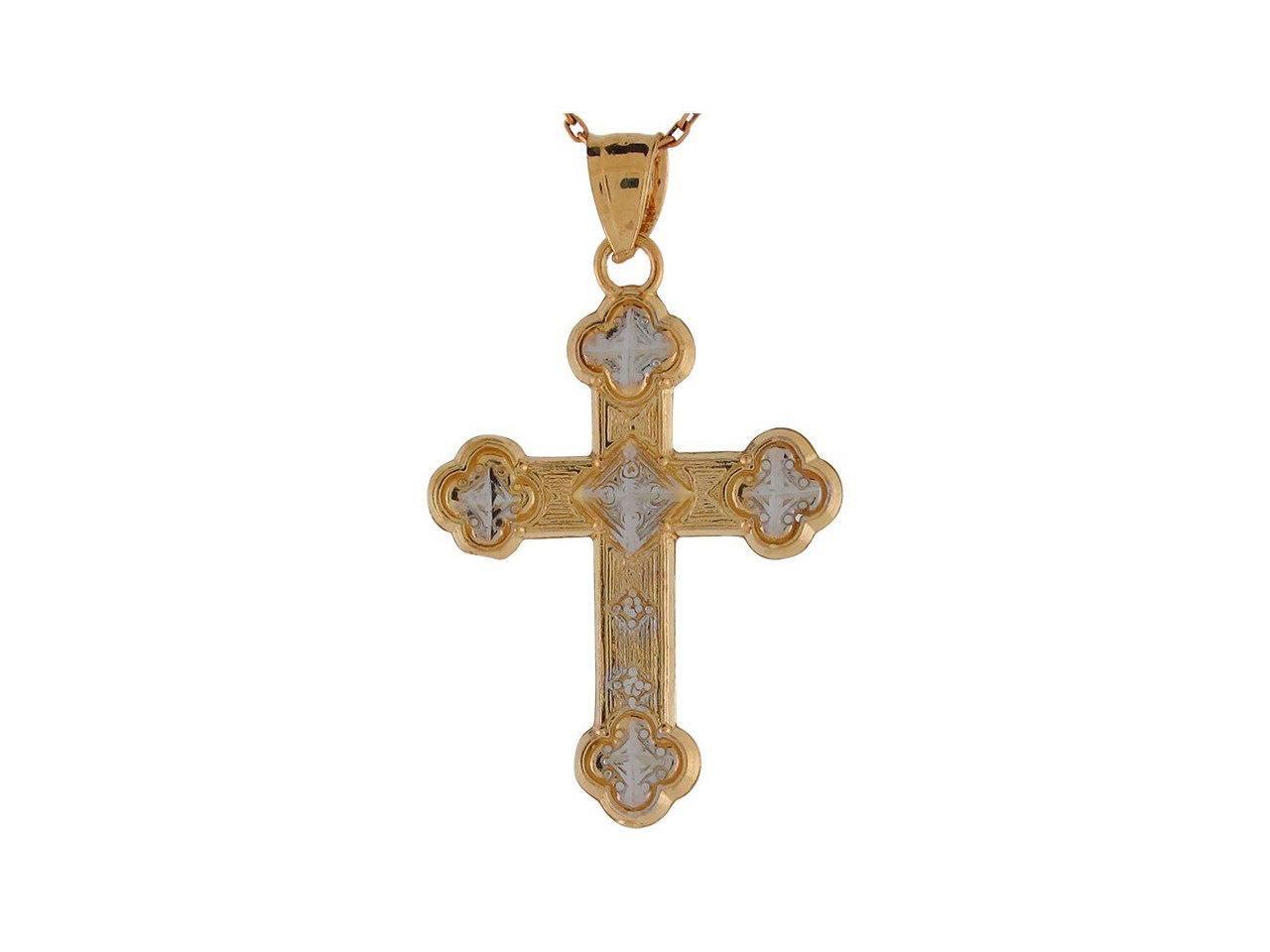 Two-Tone Gold Religious Fancy Botonee Cross Charm Pendant (JL
