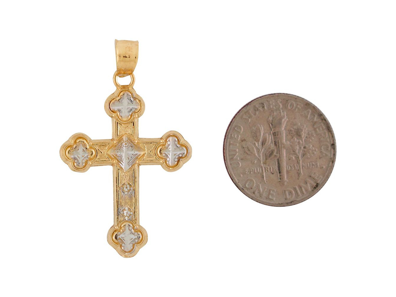 Two-Tone Gold Religious Fancy Botonee Cross Charm Pendant (JL