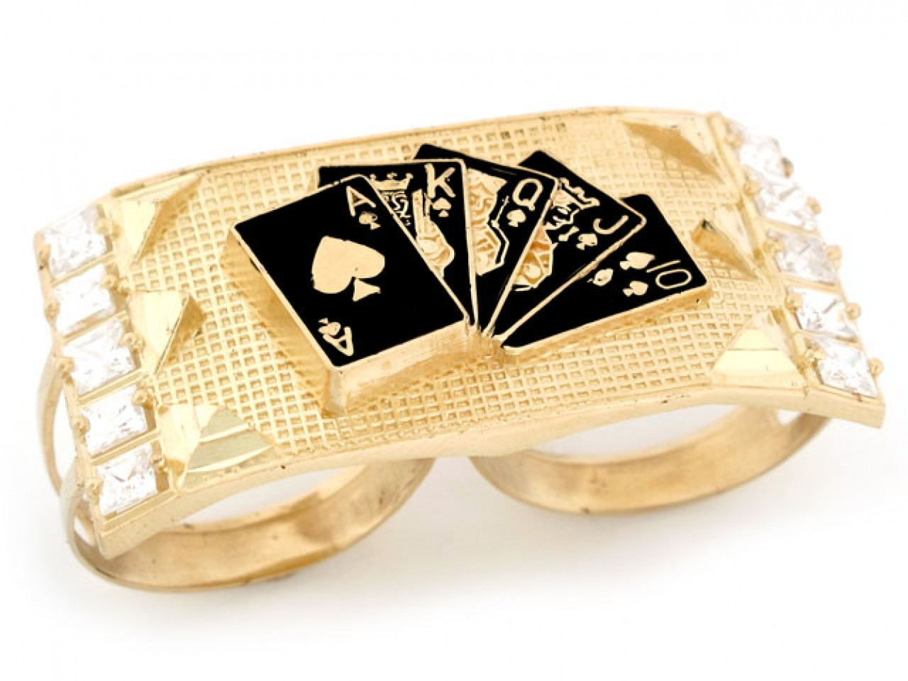 Men's 14K Gold Dice Craps Casino Hip Hop Two Finger Ring