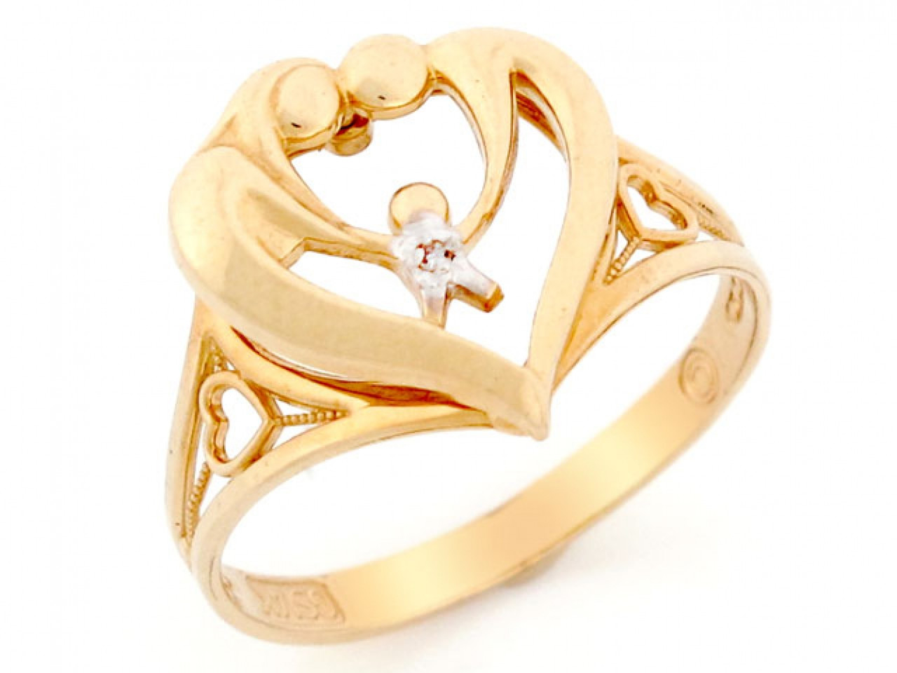 Gold Father Mother Child Diamond Heart Love Ring (JL# R2400