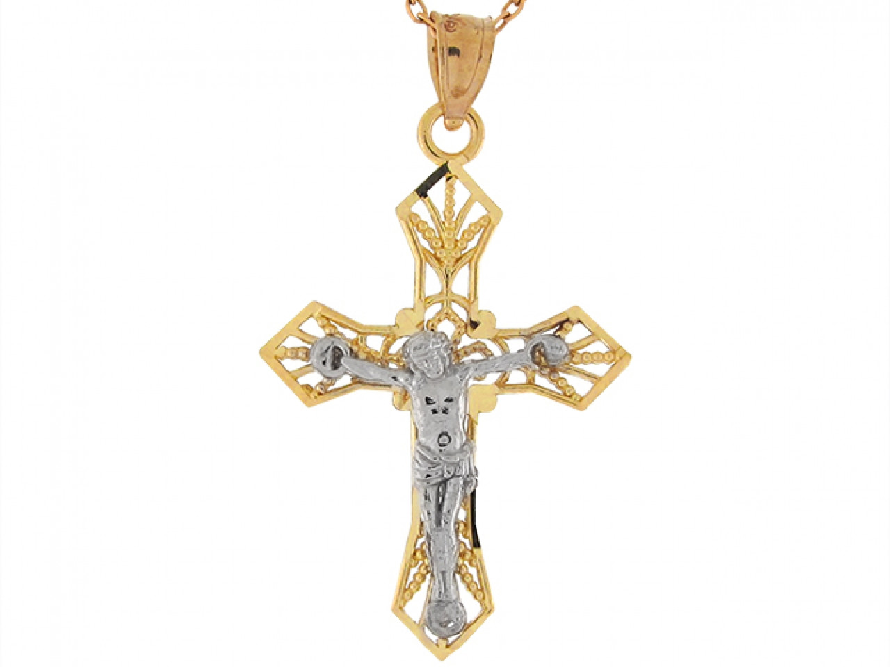 Two Tone Real Gold Jesus Christ Orthodox Crucifix 3.27cm Cross