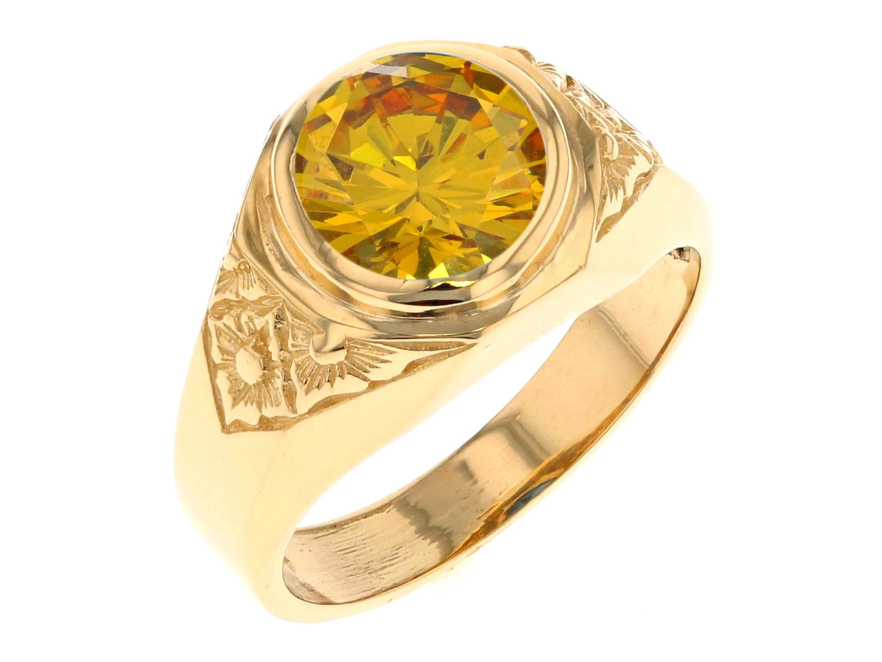 Mens Classy Floral Design Round Birth Month Ring (JL# R11639
