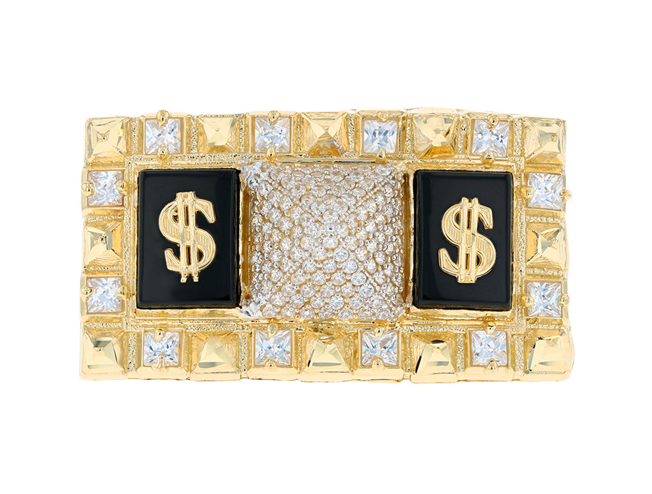 Iced Out Egyptian Pyramid and Dollar Signs Diamond Cut Two Finger