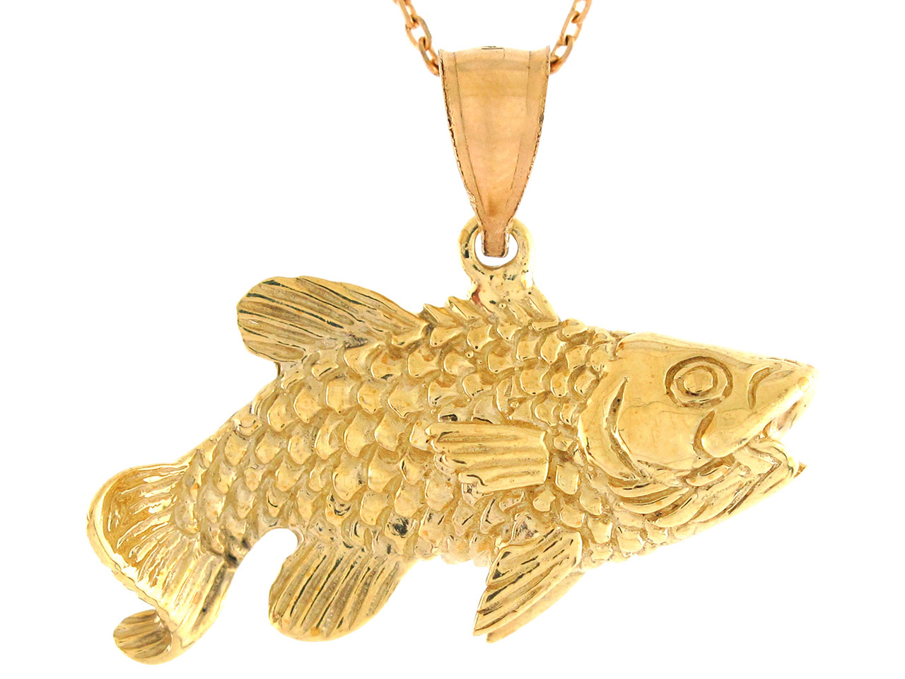 14K Yellow Gold High Polish Sea Life Fishing Open Mouth Design Fish Pendant(JL#10735)