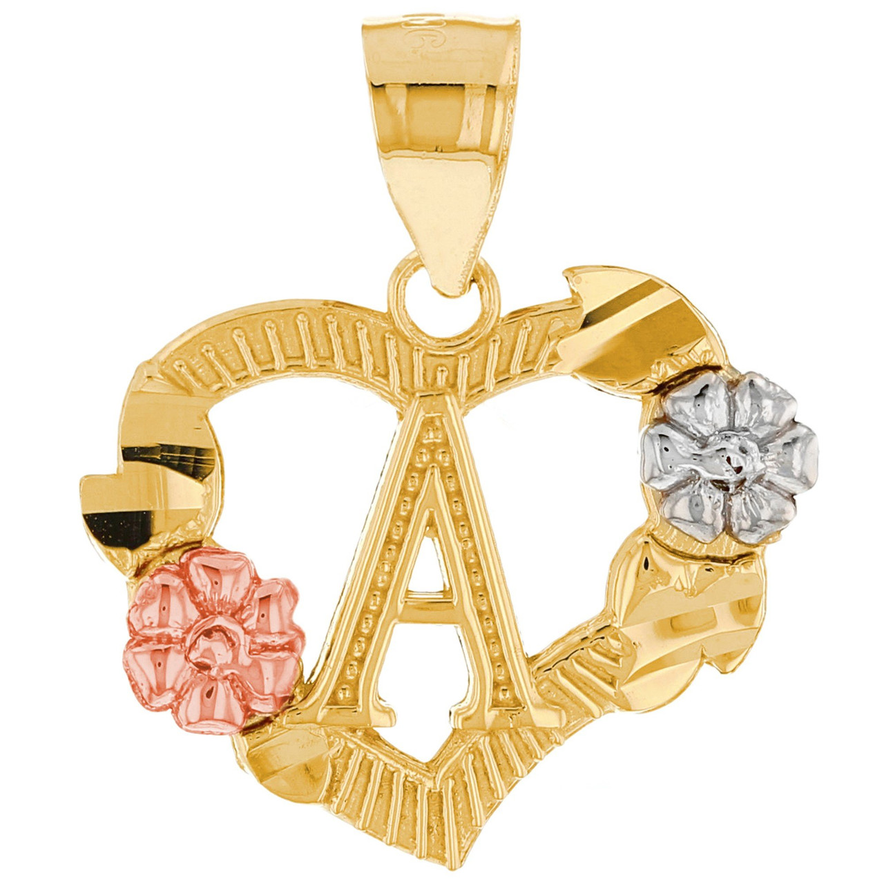 Heart Shaped Initial Pendant with Flower Accents (JL# P12358