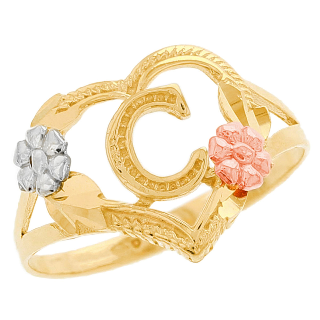 Jackani 14K Multi-Tone Gold Diamond Cut Floral Letter Initial G Heart
