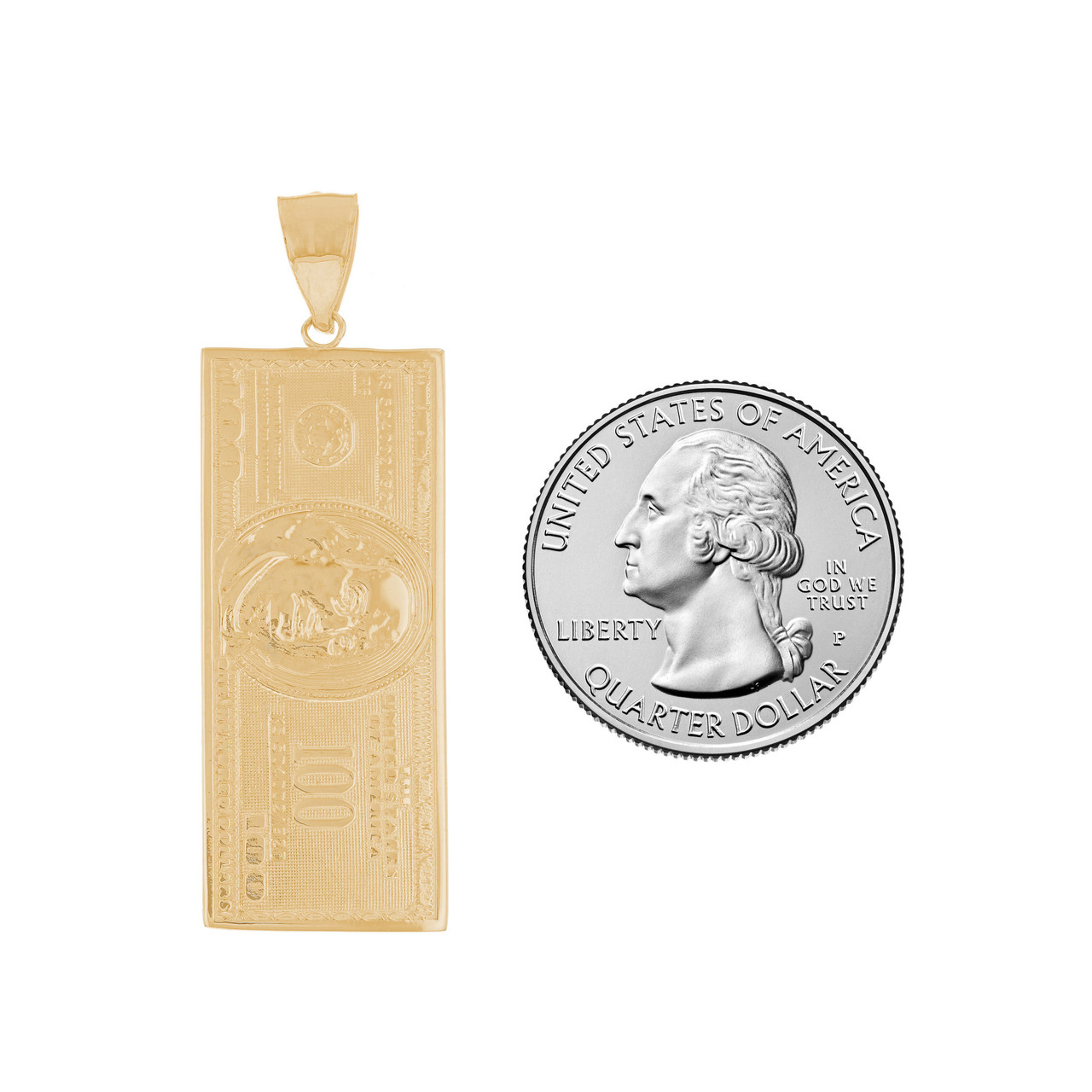 14k Yellow Gold Medium Hundred Dollar Bill Unisex Money Symbol 