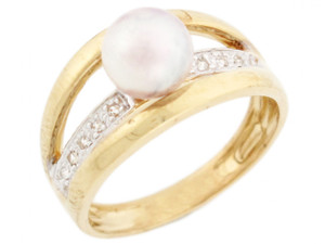 Solid Gold CZ with Rhodium & Freshwater Cultured Bridge Fancy Ring Jewelry (JL# R2912) Solid Gold CZ with Rhodium & Freshwater Cultured Bridge Fancy Ring Jewelry (JL# R2912)