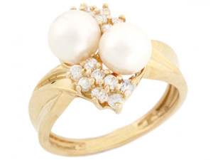 solid gold cz & two freshwater cultured high polish elegant fancy Ring jewelry (JL# R2907) solid gold cz & two freshwater cultured high polish elegant fancy Ring jewelry (JL# R2907)