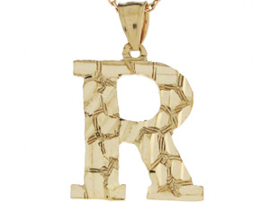 real yellow gold letter R diamond cut nugget design charm Pendant (JL# P4610) real yellow gold letter R diamond cut nugget design charm Pendant (JL# P4610)