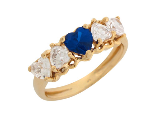 Simulated Blue Sapphire White CZ Sweethearts Ladies Ring (JL