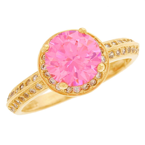 Solid Gold Halo Accented Engagement Ring with Simulated Gemstone (SKU# R1406)