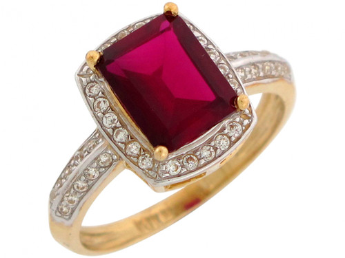 Two Tone Gold CZ Accent Birthstone Halo Fancy Ring (JL# R1686)