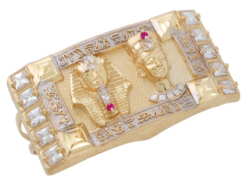 Two-Tone Egyptian Pharaoh and Queen Diamond Cut with CZ Two Finger Ring (JL# R10662)
