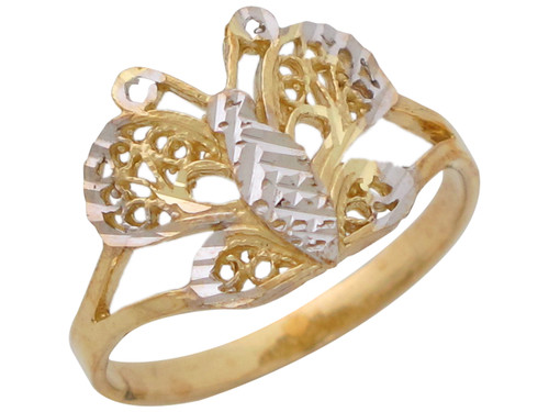 Two-Tone Ladies Breathtaking Diamond Cut Butterfly Filigree Ring (JL# R10520)