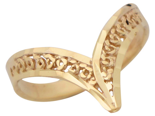 Ladies Modern V Shaped Diamond Cut Filigree Ring (JL# R10470)